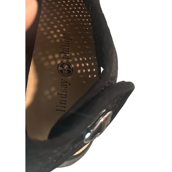 Lindsay Phillips Ansley Black Adjustable Strap Heels Size 9.5 - Picture 6 of 7